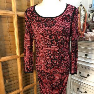 Gorgeous Very Sexy Ruched Pink/Black Print Dress  Size M By Express